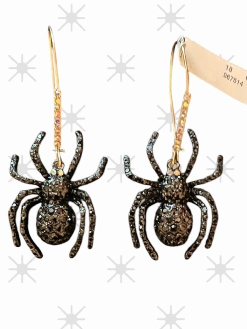 TJMaxx Spider Shepherd Hook Earring Earrings Black & Gold Rhinestones